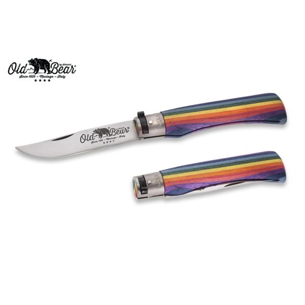 FOLD. KNIFE OLD BEAR RAINBOW, LAMINATED hdl, S/S bld, CM 23 (XL), RETAIL pkg