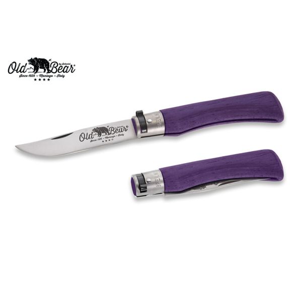 FOLD. KNIFE OLD BEAR FULL COLOR, LAMINATED VIO hdl, S/S bld, CM 23 (XL), RETAIL pkg