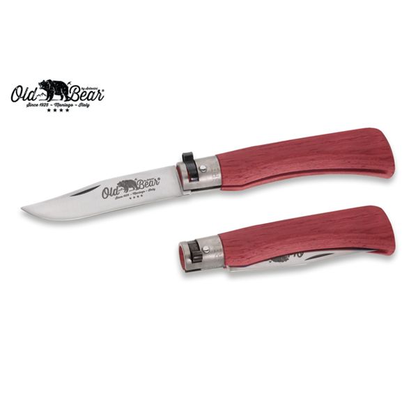 FOLD. KNIFE OLD BEAR FULL COLOR, LAMINATED RED hdl, S/S bld, CM 23 (XL), RETAIL pkg