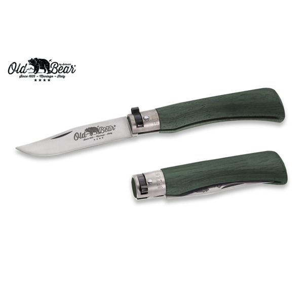 FOLD. KNIFE OLD BEAR FULL COLOR, LAMINATED GRN hdl, S/S bld, CM 23 (XL), RETAIL pkg