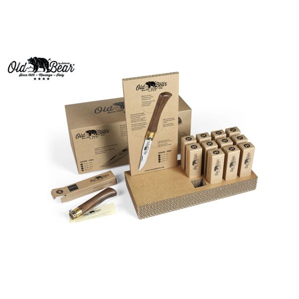 FOLD. KNIFE OLD BEAR CLASSIC, WALNUT hdl, S/S bld, CM 19-21 (M, L), 12+1 DISPLAY-BOX