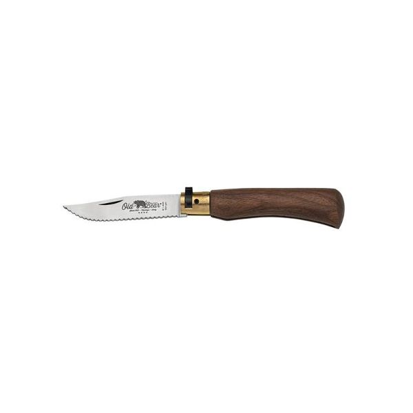 FOLD. KNIFE OLD BEAR CLASSIC, WALNUT hdl, S/S WAVE SERRATED bld, CM 15 (XS), RETAIL pkg