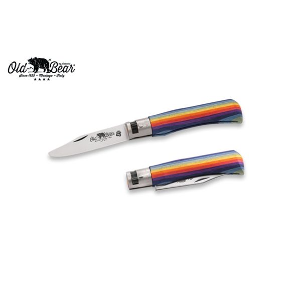 FOLD. KNIFE OLD BEAR JUNIORS, LAMINATED hdl RAINBOW, S/S bld, CM 17 (S), RETAIL pkg