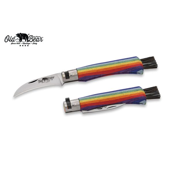 FOLD. KNIFE OLD BEAR MUSHROOM, RAINBOW LAMINAT hdl, S/S bld, CM 19 (M), RETAIL pkg