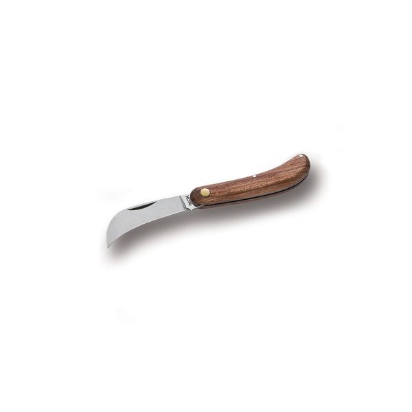 FOLD. KNIFE PRUNING TRAD., WOOD hdl, S/S bld, BULK pkg