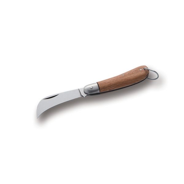 FOLD. KNIFE PRUNING TRAD., WOOD hdl +RING, C/S bld, BULK pkg