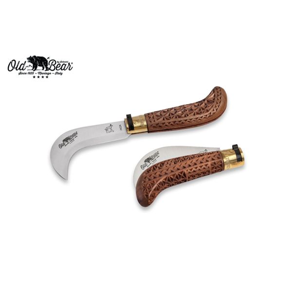 FOLD. KNIFE OLD BEAR PRUNING, CARVED WALNUT hdl, C/S bld, CM 17 (S), RETAIL pkg