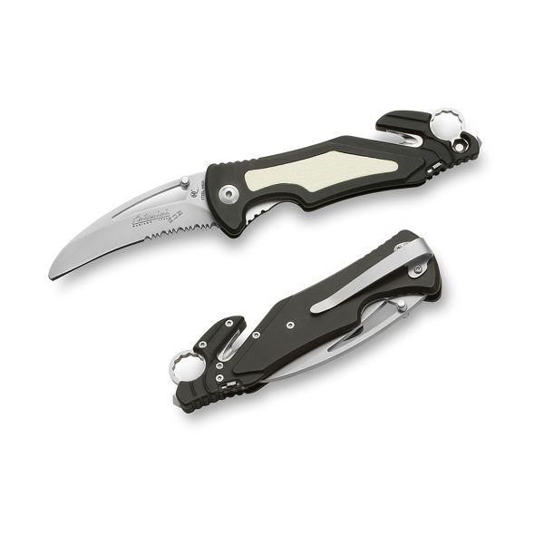 FOLD. KNIFE, ARA BAT Series, BLK ALUMINUM hdl, S/S COMBO bld, RETAIL pkg