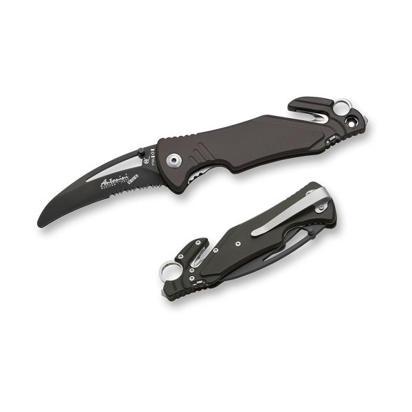 FOLD. KNIFE, ARA TACT Series, BLK ALUMINUM hdl, S/S COMBO BLACK PTFE bld, RETAIL pkg