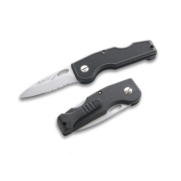 FOLD. KNIFE, FRIEND Series, BLK PLASTIC hdl +CLIP, S/S COMBO bld MICRO-BEAD PEENED, RETAIL pkg