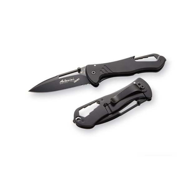 FOLD. KNIFE, NARMADA Series, BLK ALUMINUM hdl, S/S COMBO bld, RETAIL pkg