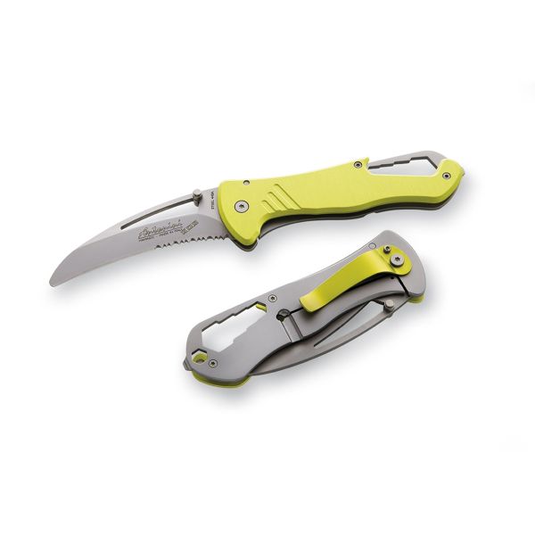 FOLD. KNIFE, SI+ Series, YEL ALUMINUM hdl, S/S COMBO bld MICRO-BEAD PEENED, RETAIL pkg