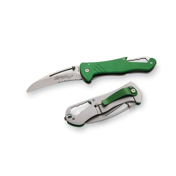 FOLD. KNIFE, SI+ Series, GRN ALUMINUM hdl, S/S COMBO bld MICRO-BEAD PEENED, RETAIL pkg