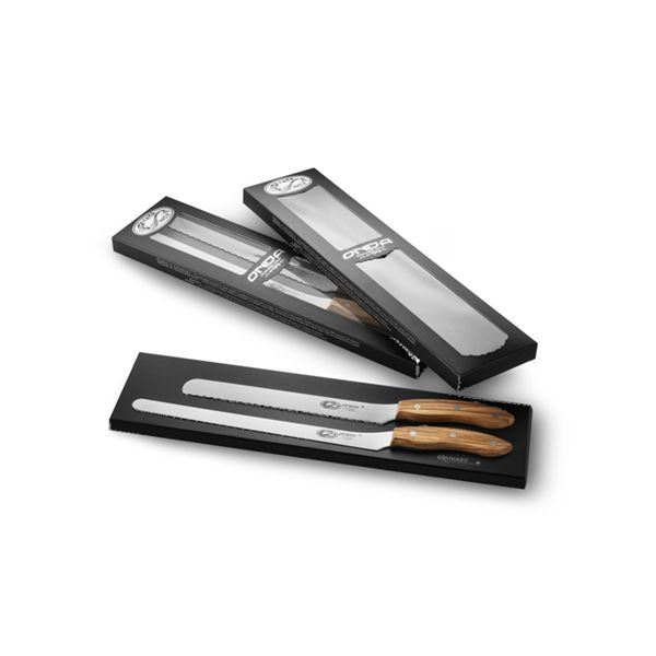 ONDA LINE 2 pcs Kitchen knives Set OLIVE wood hdl In black gift box - Various combinations