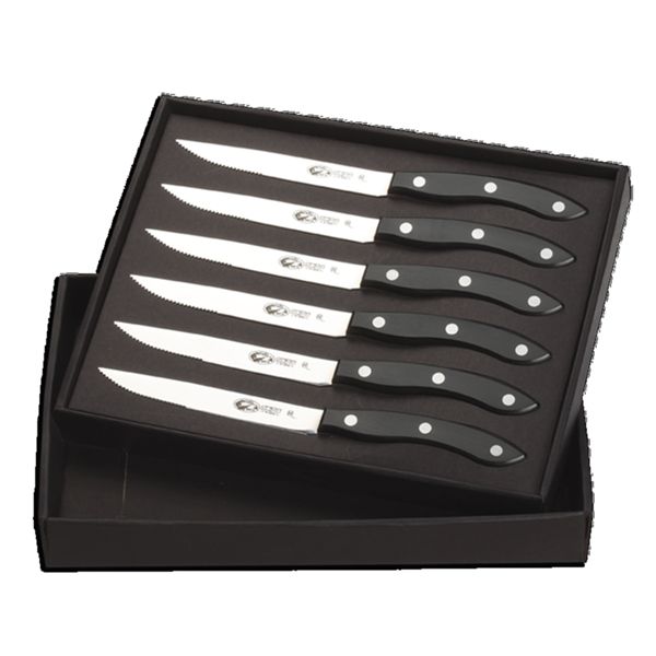 ONDA LINE 6 pcs Steak knives Onda line Set S/S bld POM hdl In black gift box