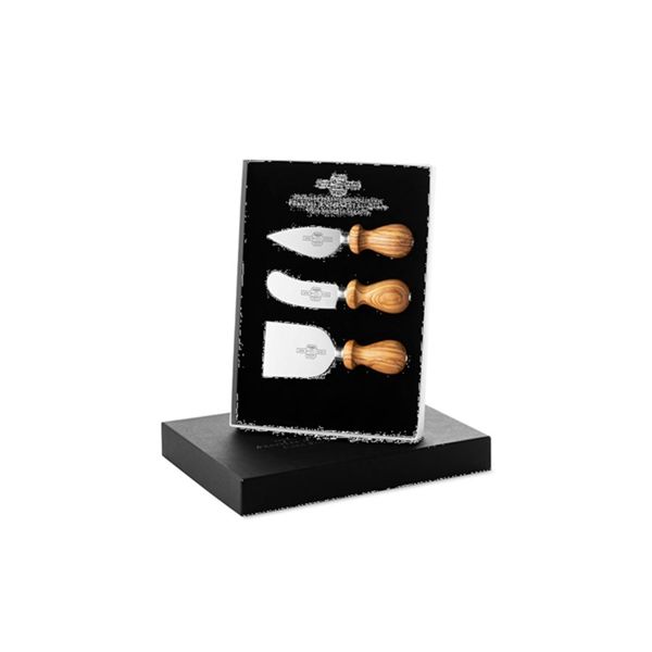 CHEESE LINE 3 pcs Cheese knife Set OLIVE wood hdl In gift box (w/Logo)