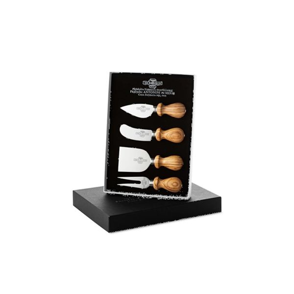 CHEESE LINE 4 pcs Cheese knife Set OLIVE wood hdl In gift box (w/Logo)