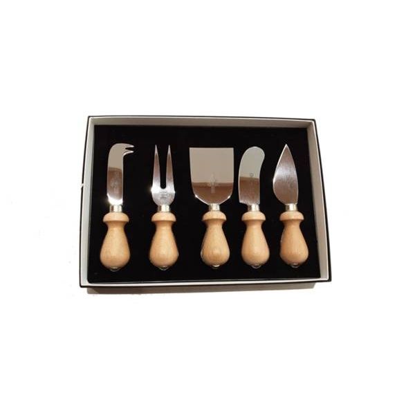 CHEESE LINE 5 pcs Cheese knife Set BEECH wood hdl In gift box (w/Logo)