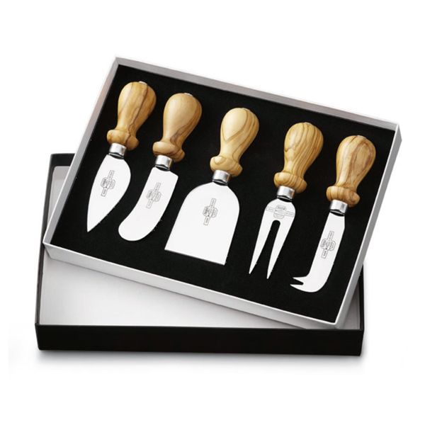 CHEESE LINE 5 pcs Cheese knife Set OLIVE wood hdl In gift box (w/Logo)