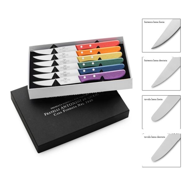 KITCHEN LINE 6 pcs Steak knives Set CM 11 serrated bld, AYOUS wood hdl In Cardboard box (w/Logo)