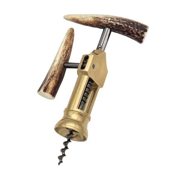 FARFALLI CORKSCREW KING, C/S RACK AND PINION MECHANISM BRASS BRIGHT +DEER HORN hdl, pkg GIFT BOX