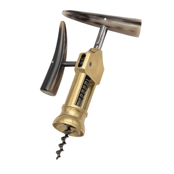 FARFALLI CORKSCREW KING, C/S RACK AND PINION MECHANISM BRASS BRIGHT +LIGHT HORN hdl, pkg GIFT BOX