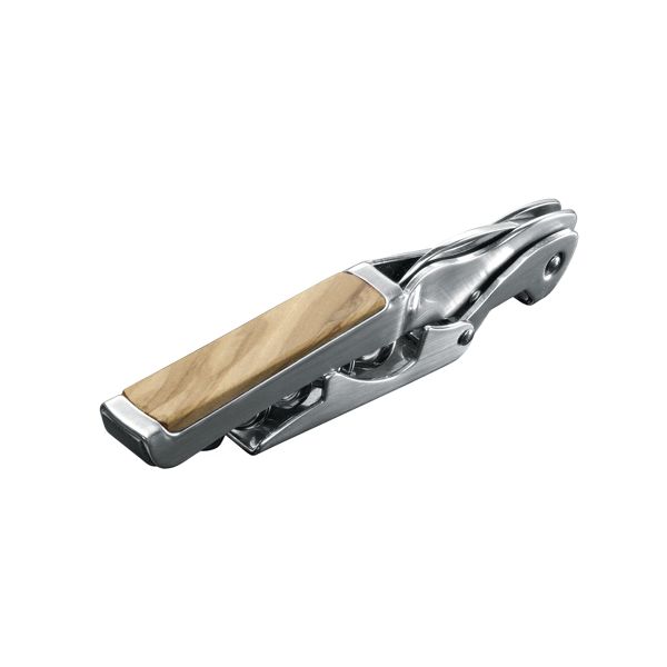 FARFALLI CORKSCREW GULLIVER INOX, S/S w/OLIVE WOOD INSERT pkg BLACK CARTON BOX, FARFALLI (FF 520)