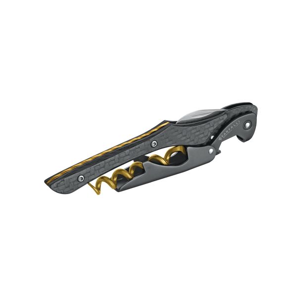 FARFALLI CORKSCREW FIBRA, CARBON FIBER w/YELLOW INSERTS pkg BLACK CARTON BOX, FARFALLI (FF 520)