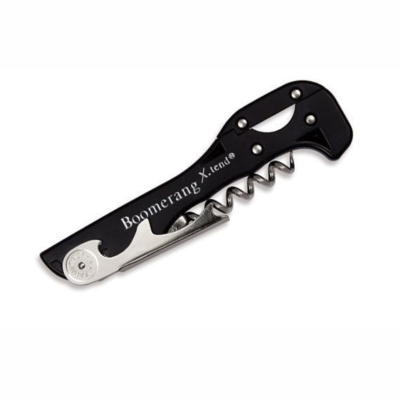 BOOMERANG X-TEND CORKSCREW, C/S SINGLE LEVER, BLK TEFLON SPIRAL, PLASTIC hdl: BLK, WHI, RED, GRN, BUR, ORG, PATENT FOIL CUTTER, BULK PLASTIC BAG pkg