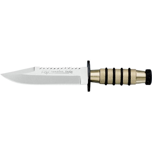 FOX MINI RAMBLER FIXED MIGNON STAINLESS STEEL 420C SATIN bld, CHAMPAGNE ALUMINUM hdl, w/SHEATH