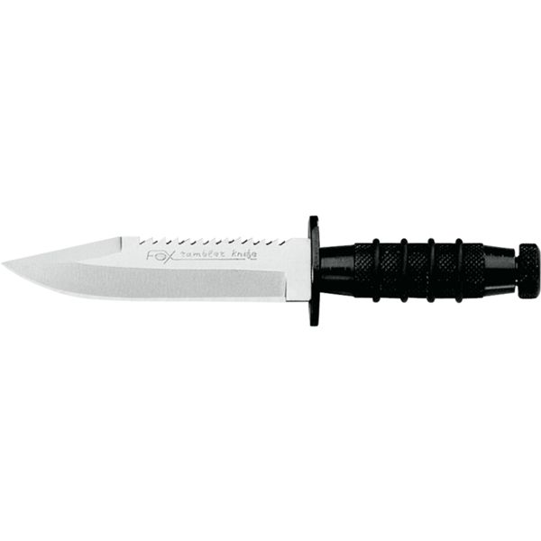 FOX MINI RAMBLER FIXED MIGNON STAINLESS STEEL 420C SATIN bld, BLACK ALUMINUM hdl, w/SHEATH