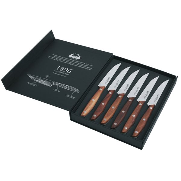 DUE CIGNI 1896 LINE SET 6 pcs STEAK KNIVES - S/S 4116 - hdl WALNUT