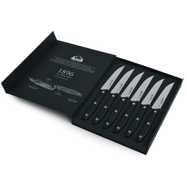 DUE CIGNI 1896 LINE SET 6 pcs STEAK KNIVES - S/S 4116 - hdl BLACK POM