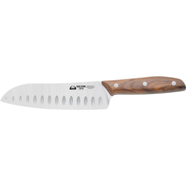 DUE CIGNI 1896 LINE SANTOKU KNIFE CM 18 - S/S 4116 - hdl WALNUT