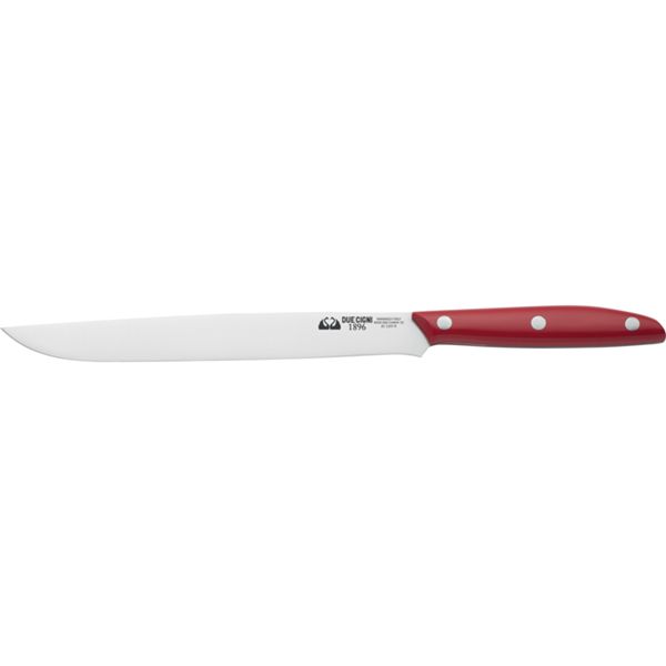 DUE CIGNI 1896 LINE SLIM CARVING KNIFE CM 20 - STAINLESS STEEL 4116 RED POM hdl