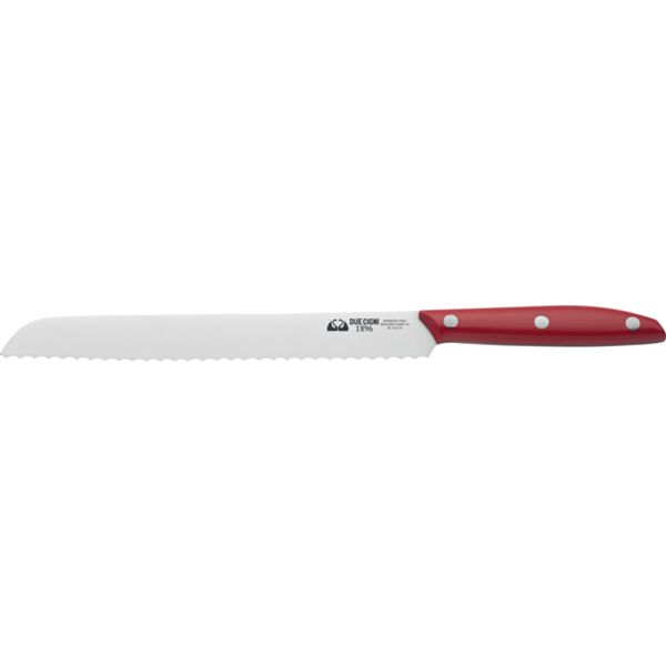 DUE CIGNI 1896 LINE SLIM BREAD KNIFE CM 21 - STAINLESS STEEL 4116 RED POM hdl