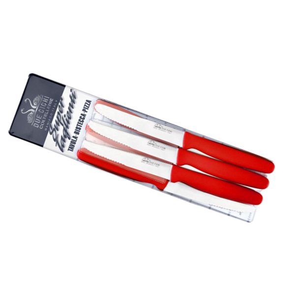 DUE CIGNI TABLE KNIFE SERRATED BLADE - hdl RED, BLISTER 6 pcs