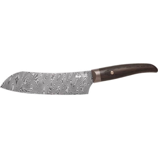 FOX/DUE CIGNI COQUUS SANTOKU KNIFE 18cm/7"-BALBACH DAMASCUS FERUS PATTERN, GRANADILLO NATURAL WOOD hdl