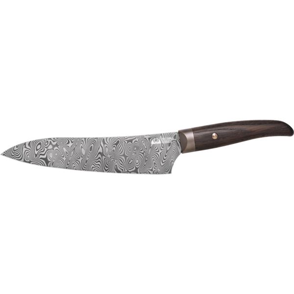 FOX/DUE CIGNI COQUUS CHEF KNIFE 20cm/8"-BALBACH DAMASCUS FERUS PATTERN, GRANADILLO NATURAL WOOD hdl