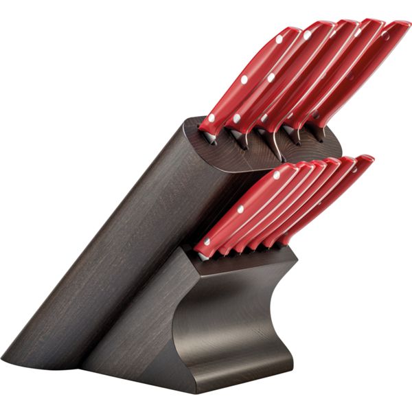 DUE CIGNI 1896 LINE WENGE KNIFE BLOCK 5 pcs + 6 pcs STEAK - SLIM SERIES RED