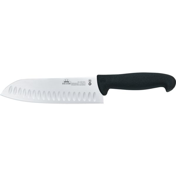 DUE CIGNI SANTOKU WITH SCALLOPS - hdl BLACK NYLON - NITROGEN STEEL, POLISHED BLADE