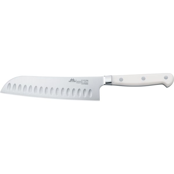 DUE CIGNI SANTOKU KNIFE WITH SCALLOPS, WHITE hdl