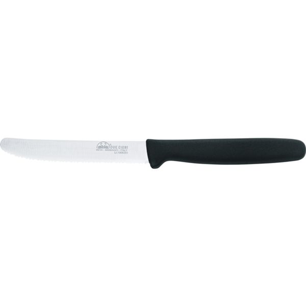 DUE CIGNI TABLE KNIFE SERRATED BLADE NEW - 420C STAINLESS STEEL BLADE - hdl BLACK POLYPROPYLENE