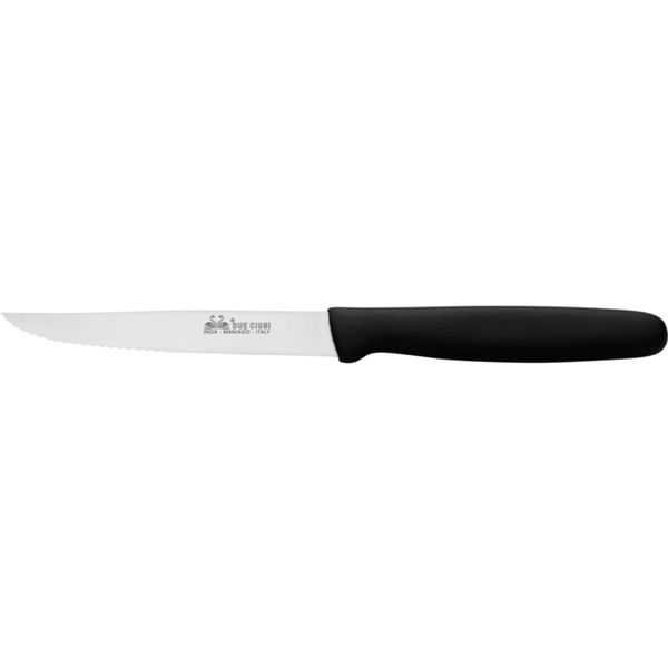 DUE CIGNI SERRATED bld STEAK KNIFE - 420C S/S bld - BLACK POLYPROPYLENE hdl