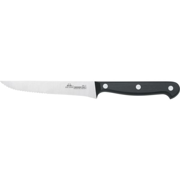 DUE CIGNI STEAK KNIFE STAINLESS STEEL 4116 SATIN SERRATED BLADE, POM BLACK hdl