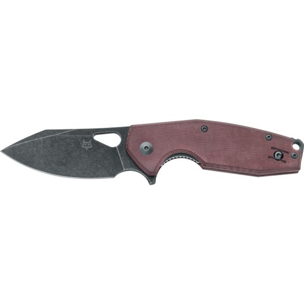 FOX/VOX YARU FOLD. KNIFE, M398 BLACK PVD STONEWASHED bld, BURGUNDY CANVAS MICARTA hdl