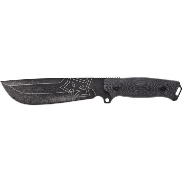 FOX NATIVE BUSHCRAFT FIXED bld BLACK MICARTA hdl, BLACK IDROGLIDER STONE WASHED bld, LEATHER SHEATH