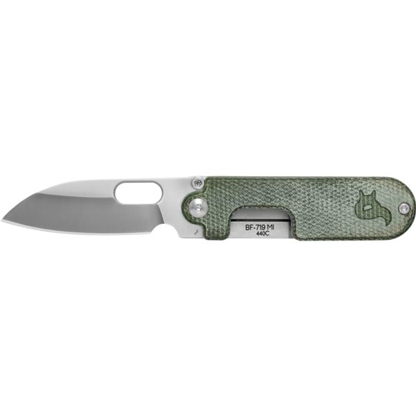 BLACK FOX POCKET KNIFE BEAN GEN2 SATIN bld, MICARTA CANVAS GREEN hdl