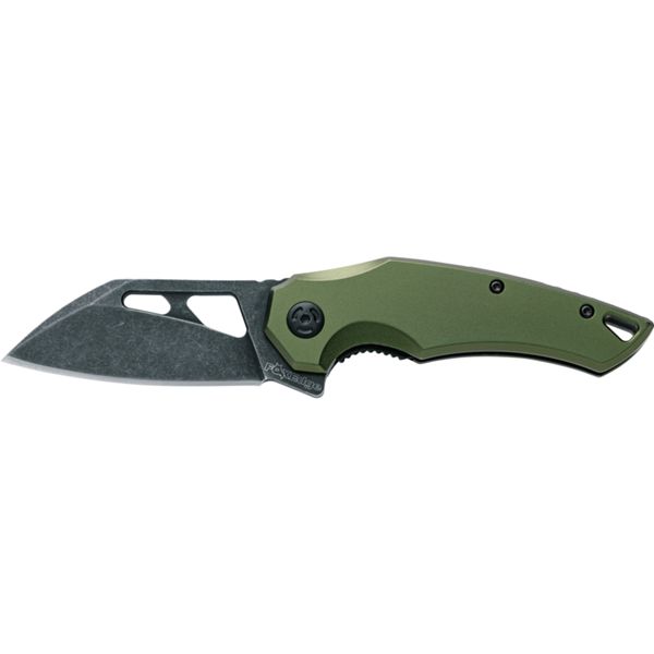 FOX EDGE ATRAX FOLDING KNIFE, BLACK STONE WASHED 8Cr13 BLADE, OD GREEN TYPE D HANDLE,