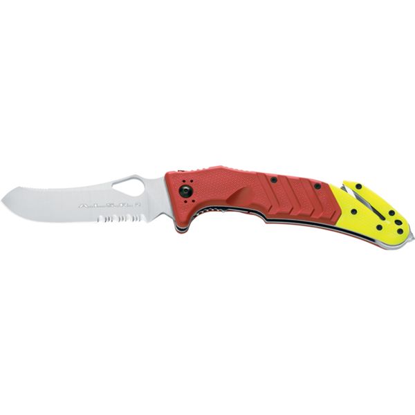 FOX ALSR 2, CLIP POINT SATIN bld, FORPRENE RED+YELLOW hdl